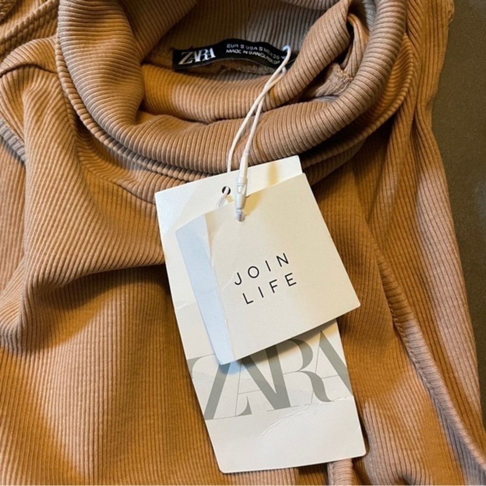 Zara Nude Ribbed Mock Neck Sleeveless Bodysuit - Picture 5 of 5